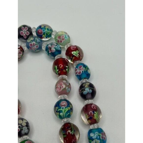 Multicolor Floral Glass Beaded Necklace Toggle Closure 24" - Picture 5 of 12